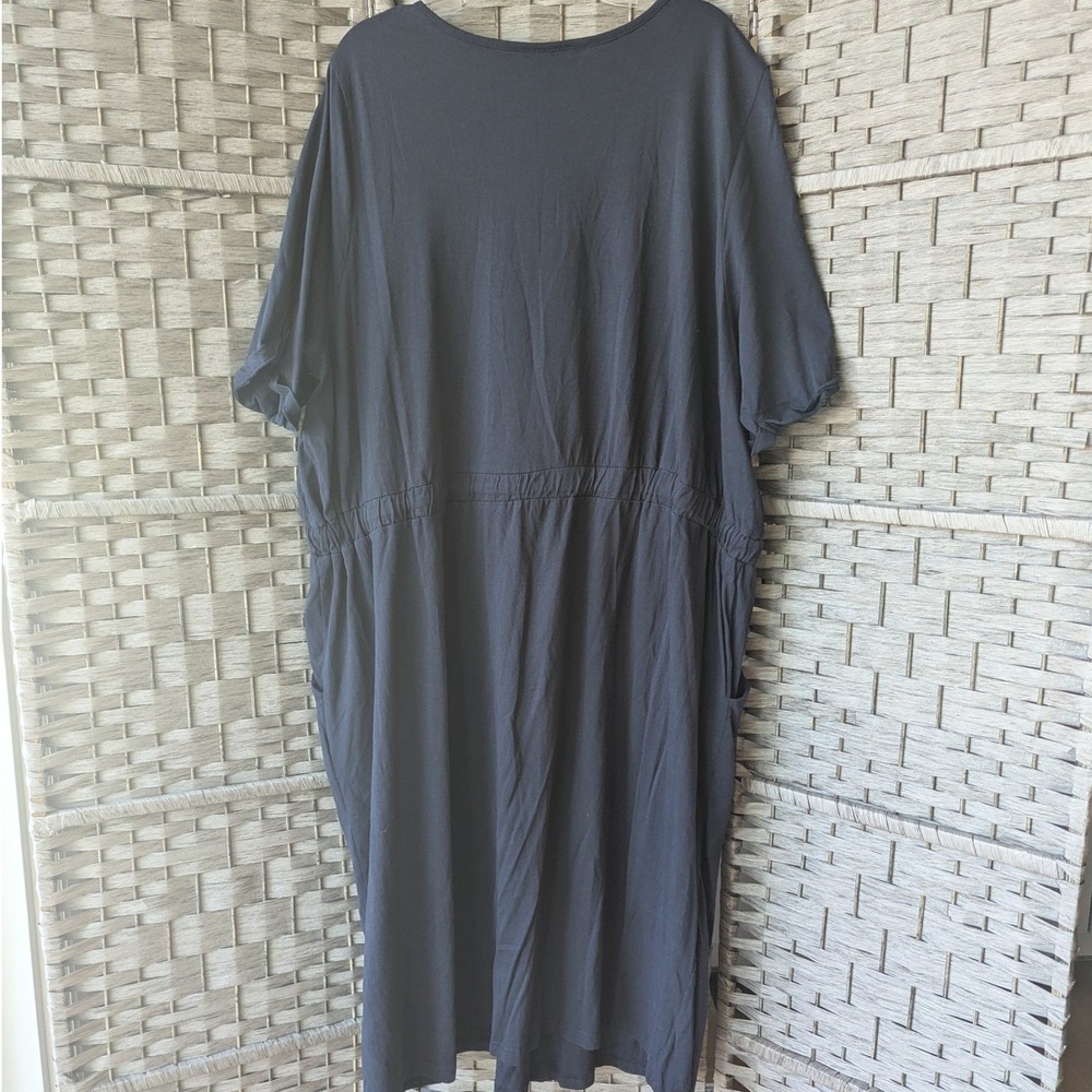 Ulla Popken T-Shirt Dress Navy Blue Organic Cotton Drawstring Sz 24/26 Pockets - Picture 4 of 10